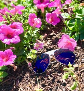 Flowers and a pair of sunglasses
